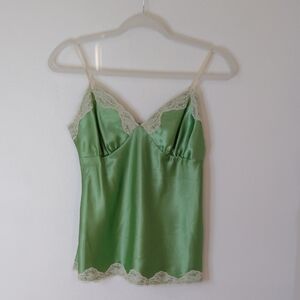 2000s Xhilaration Womens Green Satin Lace Trim Cami Babydoll Top Sz M Fairy Y2K